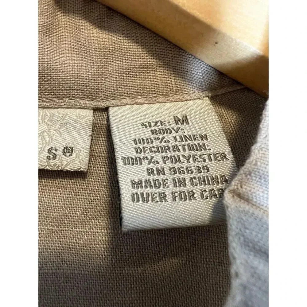 Tweed button down pullover top embroidered button down 100% linen size Medium - Picture 5 of 6